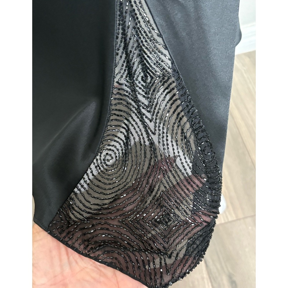 Jones New York Dress Womens 8 Black Satin Beaded Mesh Sheer Back Midi Cocktail - Picture 6 of 9